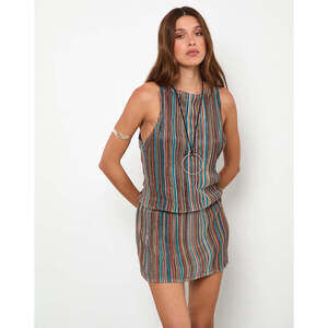 Motel Rocks Jhani Mini Dress in Shimmer Plisse Blue and Brown S
